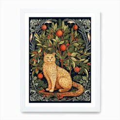 William Morris Style Christmas Cat 9 Art Print -Xmas Gifts Hub m2Fgen2Fart print std portrait framed white2F9bca2d46 b50d 4c54 9f30 5b67a6178e19