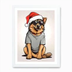 German Sherpherd Dog Christmas Hat Art Print -Xmas Gifts Hub m2Fgen2Fart print std portrait framed white2Fa04fa4c8 2250 4bc8 aaaf 7fa5a3dd4f37