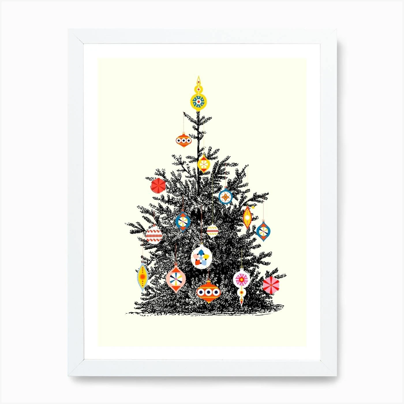 Retro Decorated Christmas Tree Art Print 5 Retro Decorated Christmas Tree Art Print - Image 3