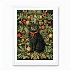 William Morris Style Christmas Cat 1 Art Print -Xmas Gifts Hub m2Fgen2Fart print std portrait framed white2Fafea4b87 2e90 45ee 8acb 4ecc42a5acad