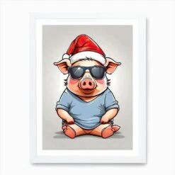 Pig Christmas Hat Art Print -Xmas Gifts Hub m2Fgen2Fart print std portrait framed white2Fc312cda2 ba81 42a2 a01c eee672a0ba8e