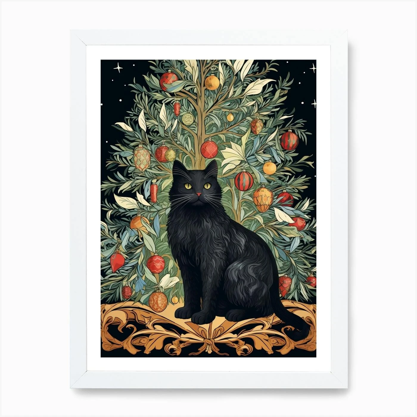 William Morris Style Christmas Cat 2 Art Print 5 William Morris Style Christmas Cat 2 Art Print - Image 3