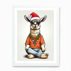 Llama Christmas Hat Art Print -Xmas Gifts Hub m2Fgen2Fart print std portrait framed white2Fedc76272 c74d 4287 9d5e ca50e9eb68ba