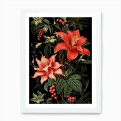 Christmas Cactus 2 William Morris Style Winter Florals Art Print -Xmas Gifts Hub m2Fgen2Fart print std portrait framed white2Ff39e2886 8350 4bce 995b 182859c26a82