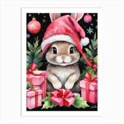 Cute Little Christmas Bunny Art Print