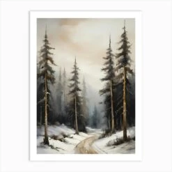 Winter Pine Forest Christmas Painting (25) Art Print