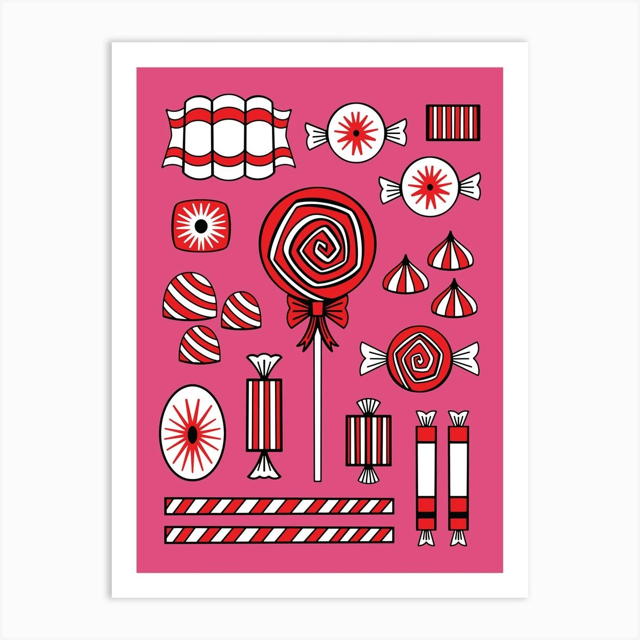 Pink Peppermint Christmas Candy Illustrated Art Print 3 Pink Peppermint Christmas Candy Illustrated Art Print