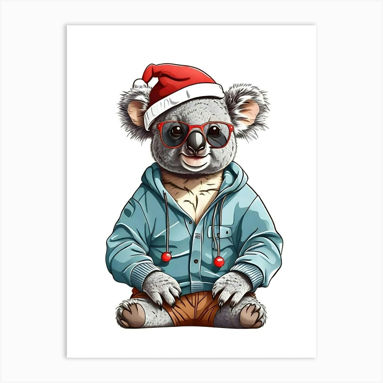 Koala Christmas Hat Art Print 3 Koala Christmas Hat Art Print