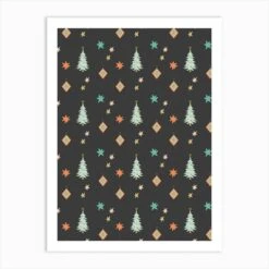 Christmas Tree Repeat Charcoal Art Print