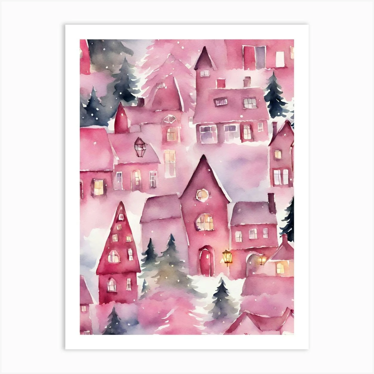 Pink Christmas Village 3 Art Print 3 Pink Christmas Village 3 Art Print