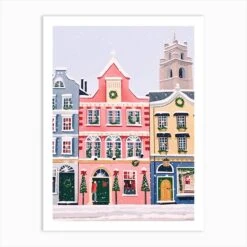 Dublin Ireland Travel Snow Christmas Painting Art Print