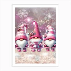 Christmas Gnomes In Pink Art Print