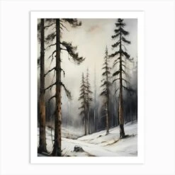 Winter Pine Forest Christmas Painting (20) Art Print