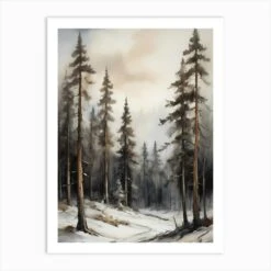 Winter Pine Forest Christmas Painting (18) Art Print